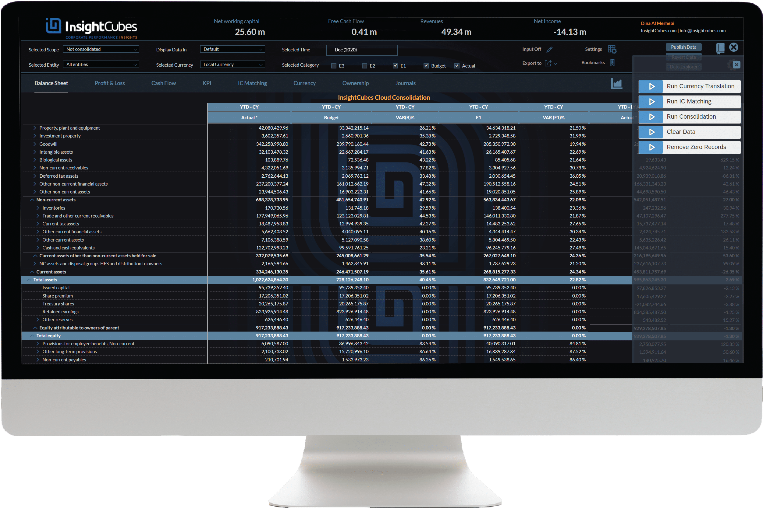 InsightCubes SAP Analytics Designer Cloud consolidation Dashboard