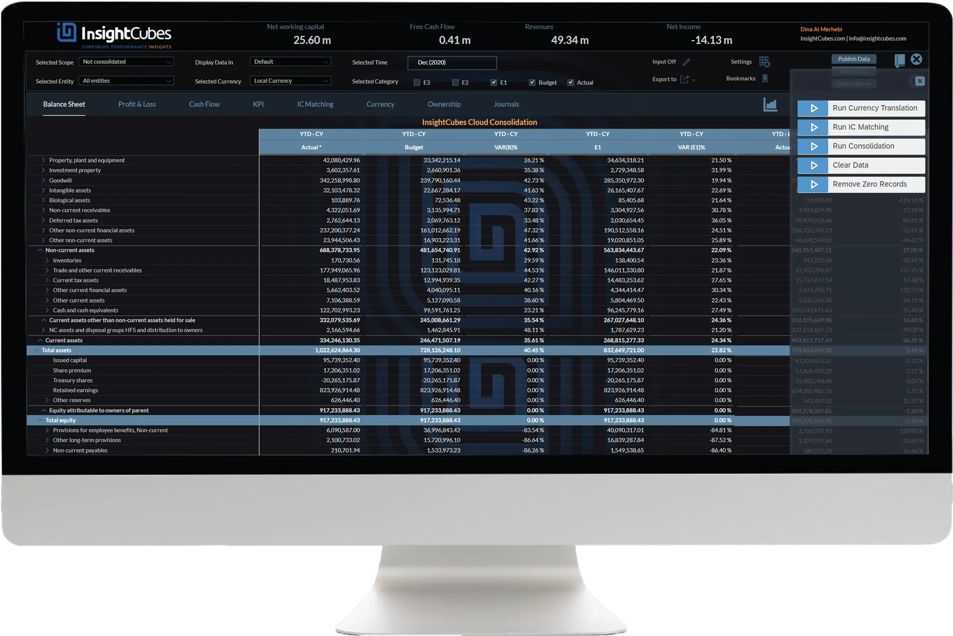 InsightCubes SAP Analytics Designer Cloud consolidation Dashboard