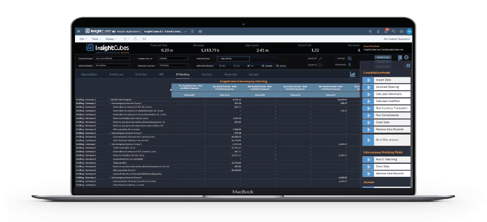 InsightCubes Consolidation Extension for SAP Analytics Cloud - Intercompany Matching Dashboards