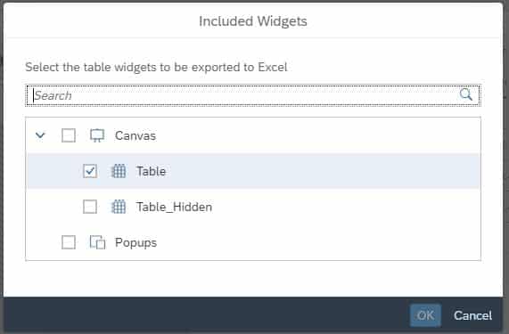Included Widgets for exporting to Excel with SAP Analytics designer - SAP Analytics Cloud