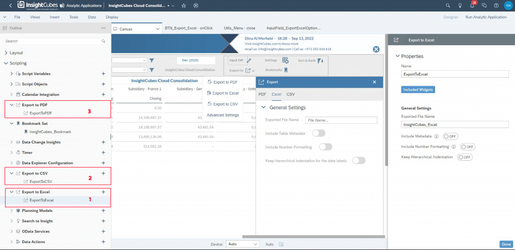 Export Scripting with SAP analytics Designer