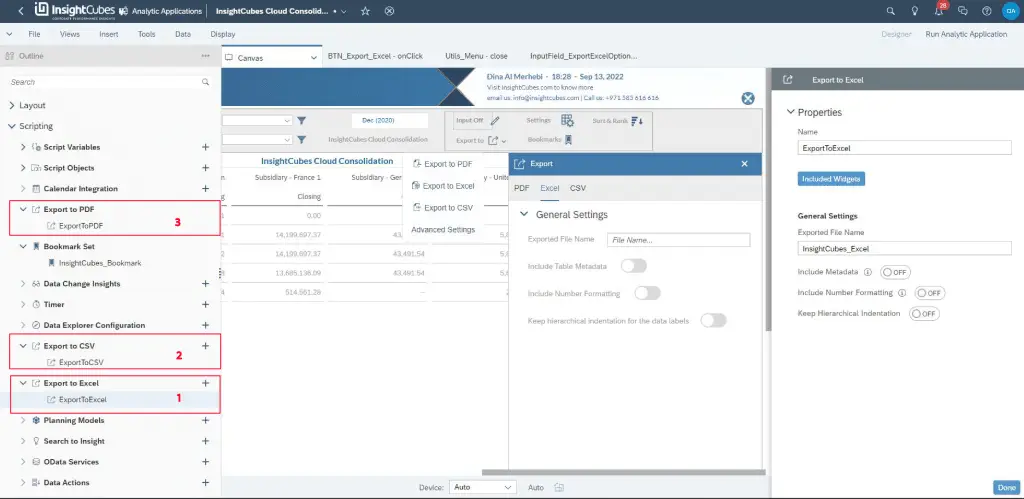 Export Scripting with SAP analytics Designer