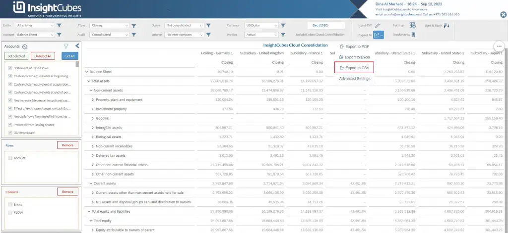 Export to CSV button SAP Analytics Designer