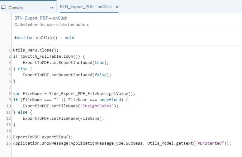 OnClick Java Script Export to PDF SAP Analytics Designer