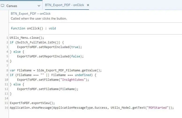 OnClick Java Script Export to PDF SAP Analytics Designer