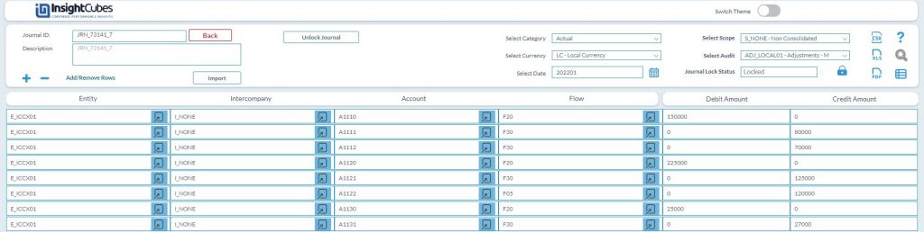 Journal Dashboard in light theme mode