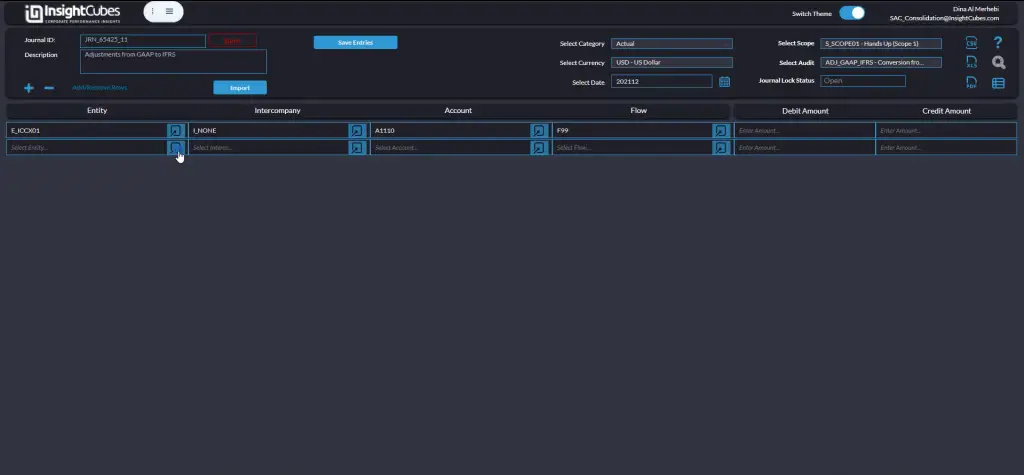 Journals with SAP Analytics cloud. adding new rows for new journal entries