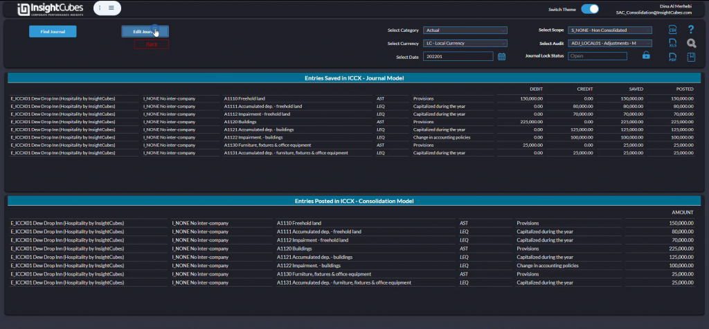 Editing a journal using the Journal Entries interface of the consolidation extension for SAP Analytics Cloud