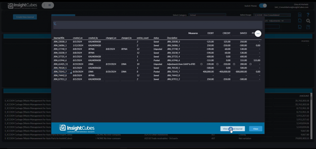 Finding a journal  using the Journal Entries interface of the consolidation extension for SAP Analytics Cloud