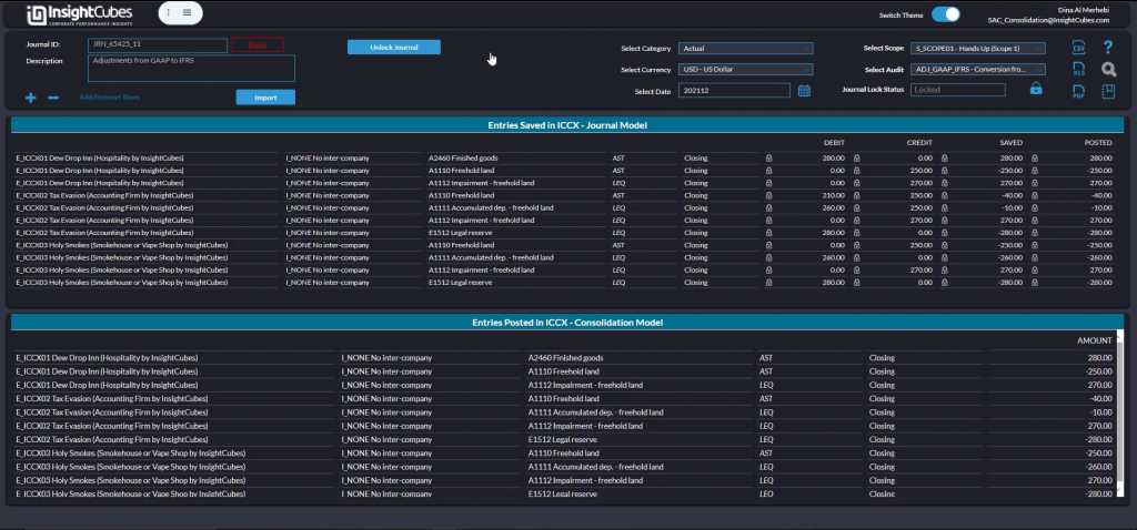 Locking the newly created Journal in the Journal Entries interface of the consolidation extension for SAP Analytics Cloud