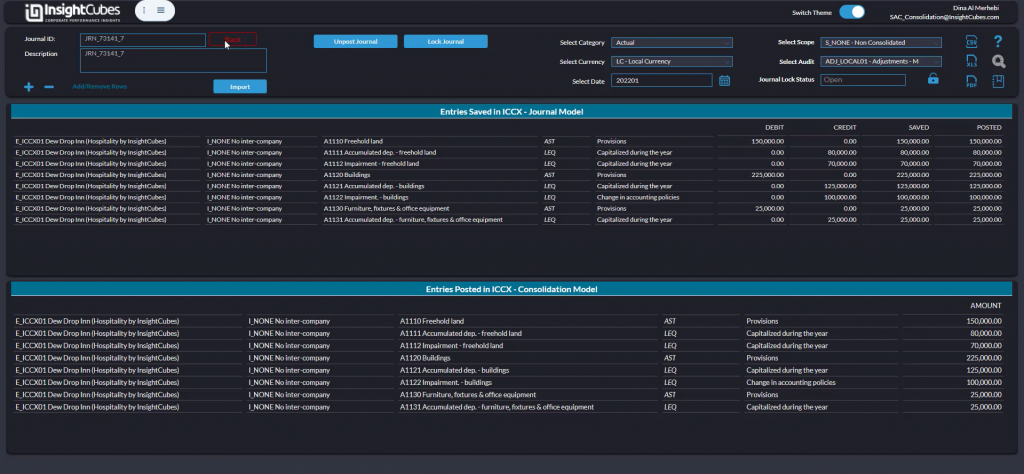 Selecting a journal using the Journal interface of the consolidation extension for SAP Analytics Cloud