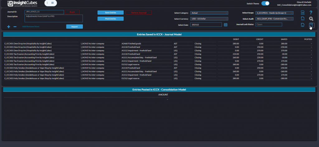 Checking newly created journal in table view after saving data