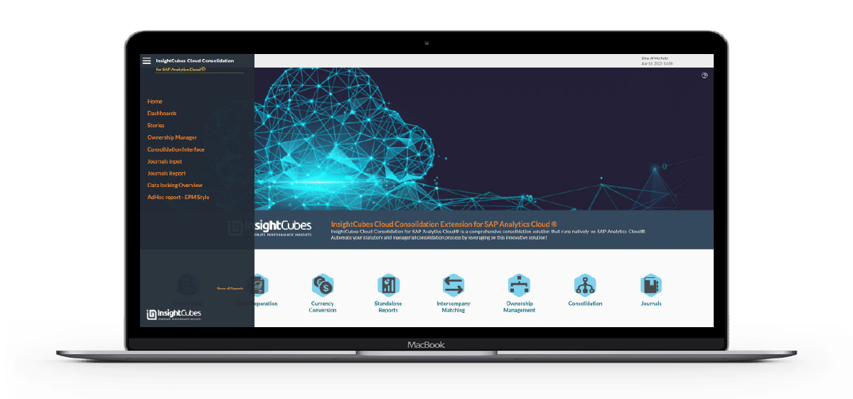 Insightcubes Cloud Consolidation Extension for SAP Analytics Cloud – Landing Page