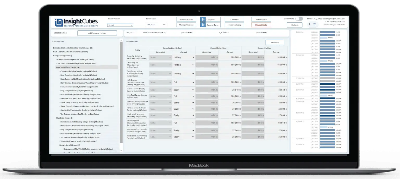 Ownership interface of the consolidation solution for SAP analytics cloud