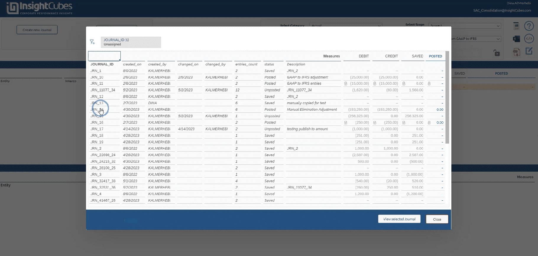 InsightCubes Cloud Consolidation Journals InsightCubes