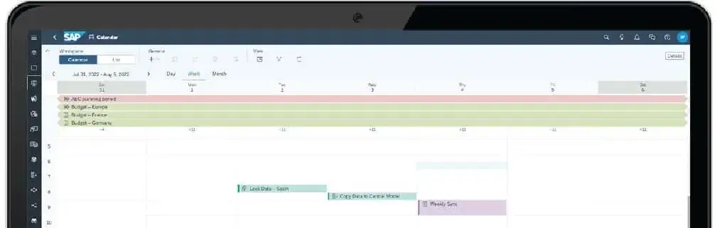 SAP Analytics Cloud Calendar calendar workspace view