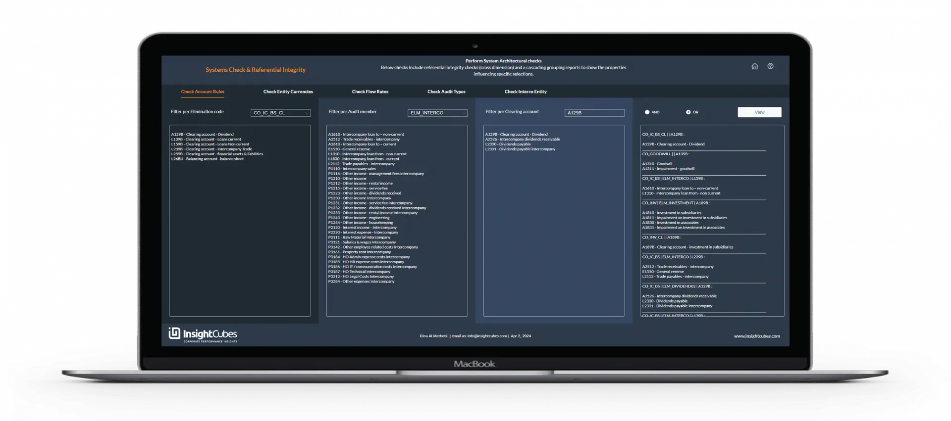 Systems Check and Referential Integrity Interface for the consolidation extension